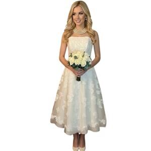 Galina strapless tea-length wedding dress in ivory size 8